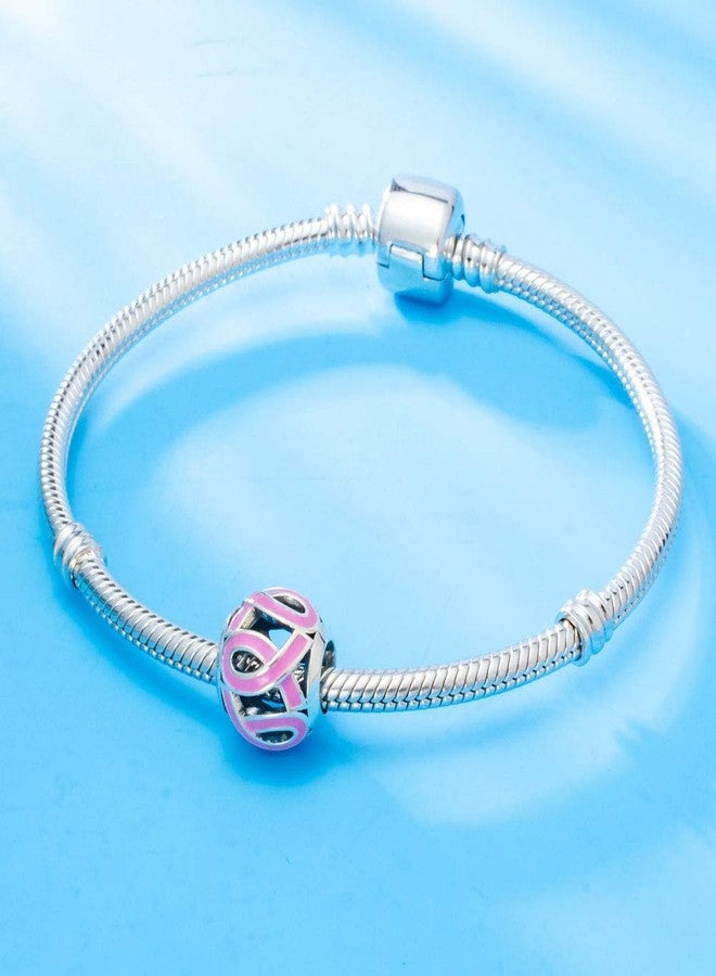 ARTCHARM Pink Ribbon Charm Breast Cancer Awareness Charm Beads Sterling Silver European-style Bead - Image 3